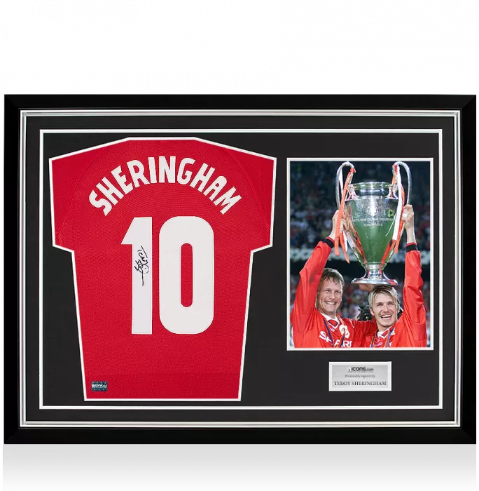 Teddy Sheringham Back Signed Manchester United Shirt In Hero Frame: Option 1
