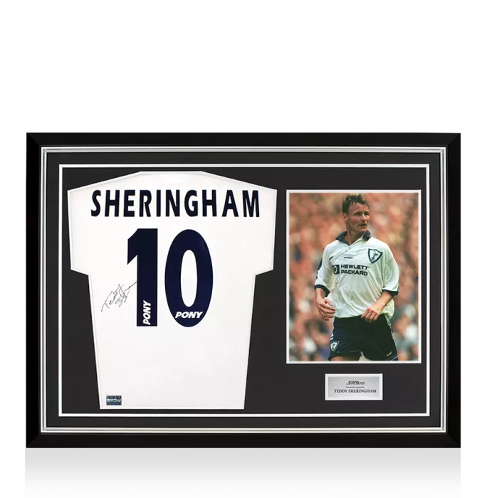 Teddy Sheringham Back Signed Tottenham Hotspur 1995-97 Home Shirt In Hero Frame: Option 1