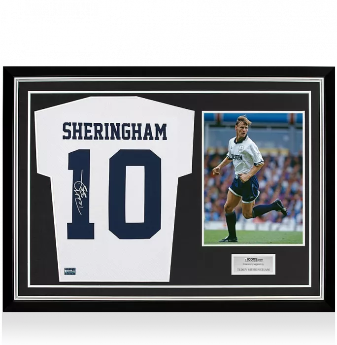 Teddy Sheringham Back Signed Tottenham Hotspur 1993-95 Home Shirt In Hero Frame: Option 1