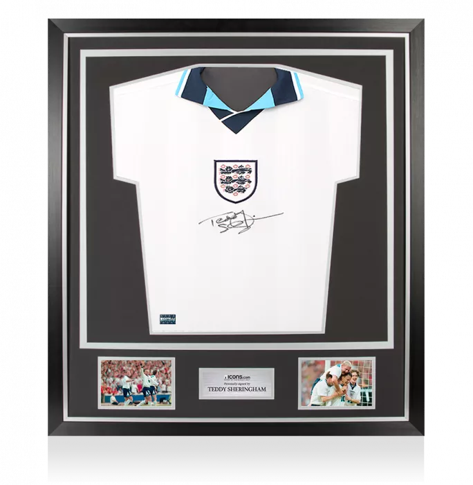 Teddy Sheringham Front Signed England 1996 Home Shirt In Classic Frame