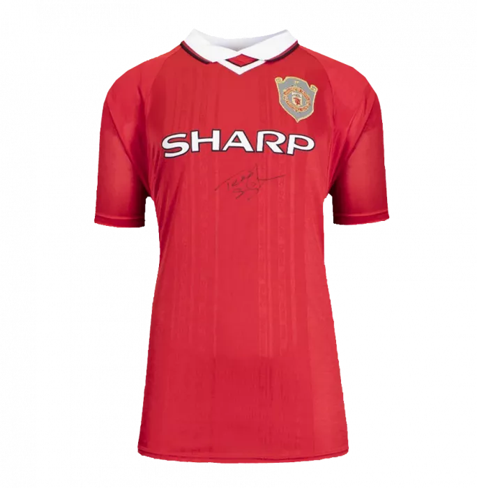 Teddy Sheringham Front Signed Manchester United 1999 Home Shirt In Hero Frame: Option 1