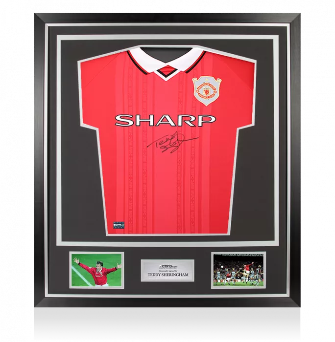 Teddy Sheringham Front Signed Manchester United 1999 Home Shirt In Classic Frame