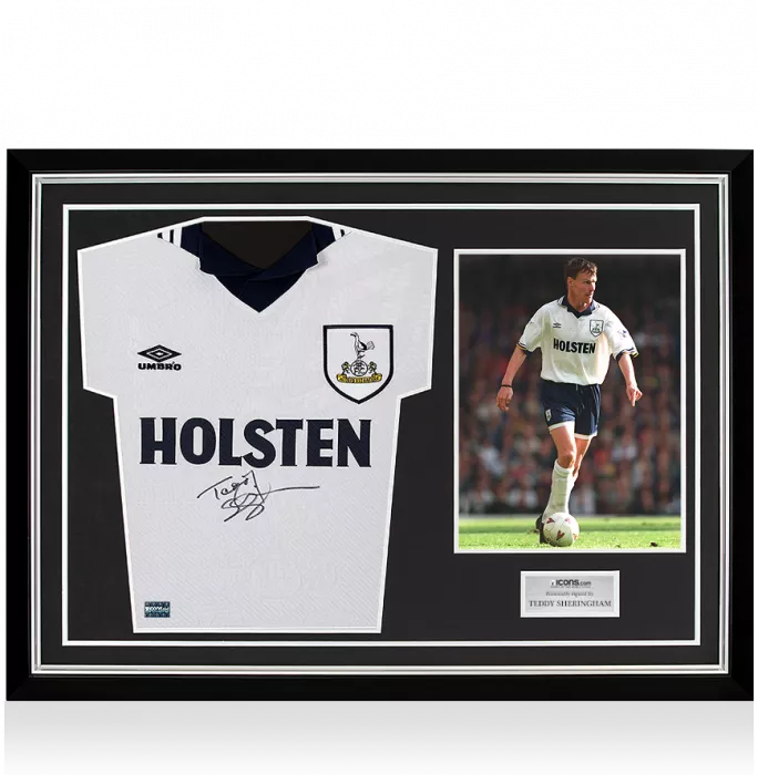 Teddy Sheringham Front Signed Tottenham Hotspur 1994 Home Shirt In Hero Frame: Option 1