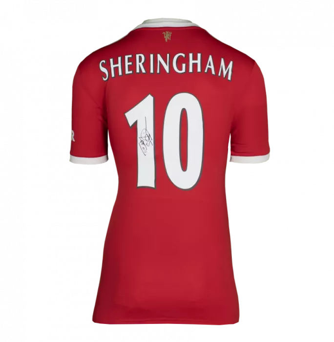 Teddy Sheringham Official UEFA Champions League Back Signed And Framed Manchester United 2021-22 Home Shirt With Fan Style Numbers
