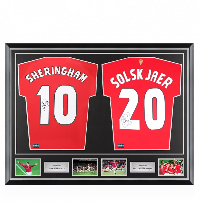 Teddy Sheringham & Ole Gunnar Solskjaer Signed Manchester United Shirts In Classic Dual Frame