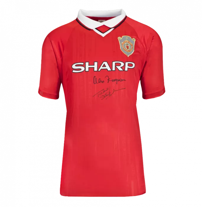 Teddy Sheringham & Sir Alex Ferguson Official UEFA Champions League Signed And Hero Framed Manchester United 1999 Home Shirt