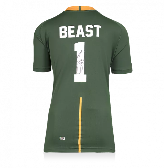 Tendai “Beast” Mtawarira Back Signed South Africa Springbok Shirt In Hero Frame: Option 1