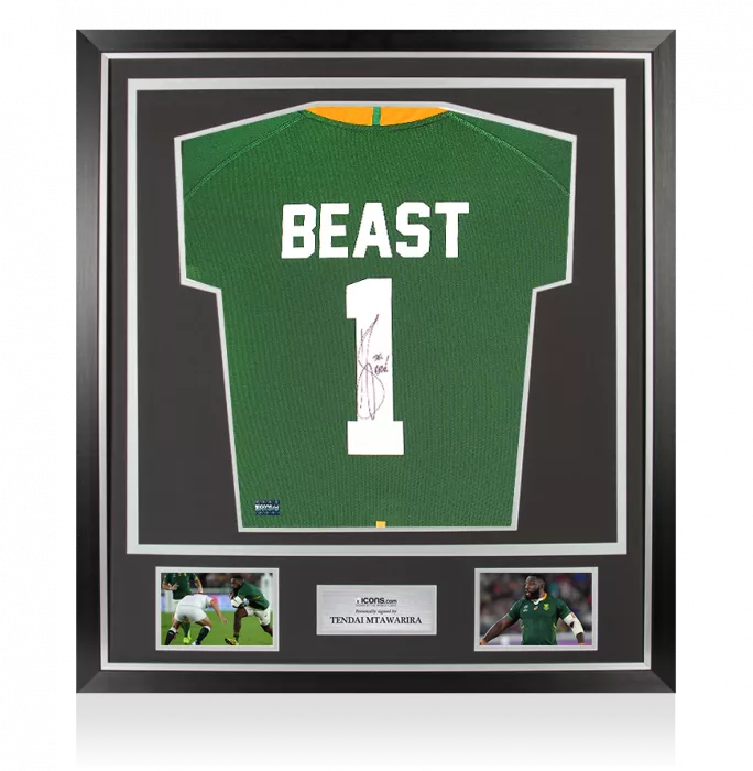 Tendai “Beast” Mtawarira Back Signed South Africa Springbok Shirt In Classic Frame