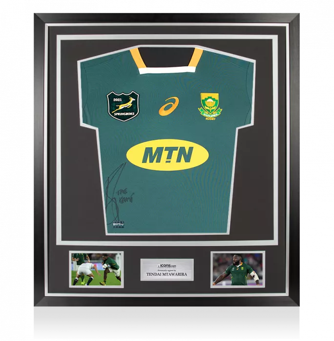 Tendai “Beast” Mtawarira Front Signed South Africa Springbok 2020 Shirt In Classic Frame