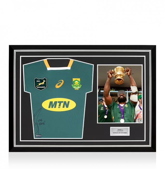 Tendai “Beast” Mtawarira Front Signed South Africa Springbok 2020 Shirt In Hero Frame: Option 1
