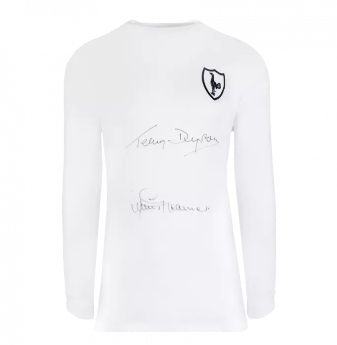 Terry Dyson & Jimmy Greaves Official Tottenham Hotspur Front Signed And Framed Retro Home Shirt