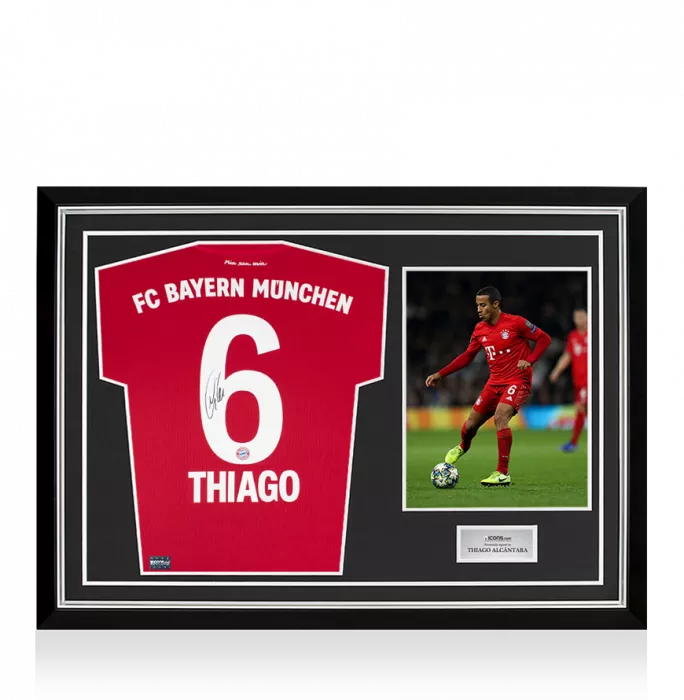 Thiago Alcantara Back Signed Bayern Munich 2019-20 Home Shirt In Hero Frame: Option 1