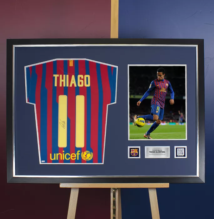 Thiago Alcantara Official FC Barcelona Back Signed And Framed 2011-12 Home Shirt With Fan Style Numbers