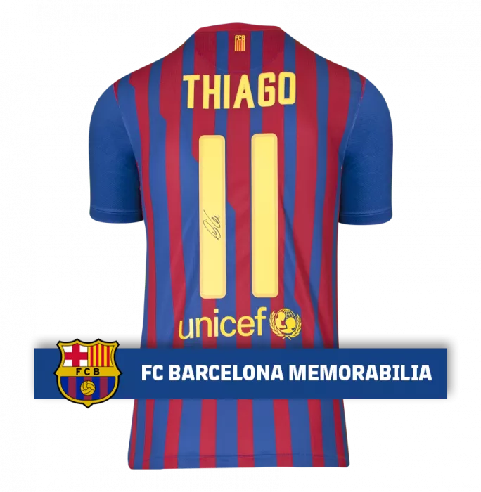 Thiago Alcantara Official FC Barcelona Back Signed And Framed 2011-12 Home Shirt With Fan Style Numbers