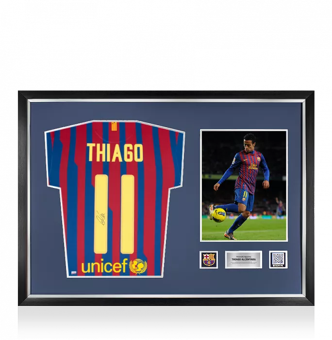 Thiago Alcantara Official FC Barcelona Back Signed and Framed 2011-12 Home Shirt With Fan Style Numbers