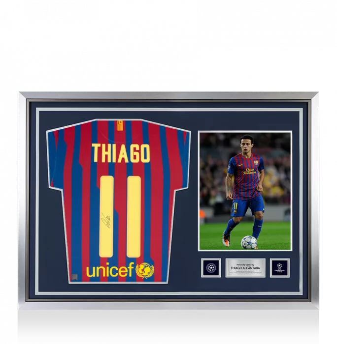 Thiago Alcantara Official UEFA Champions League Back Signed And Hero Framed FC Barcelona 2011-12 Home Shirt With Fan Style Numbers