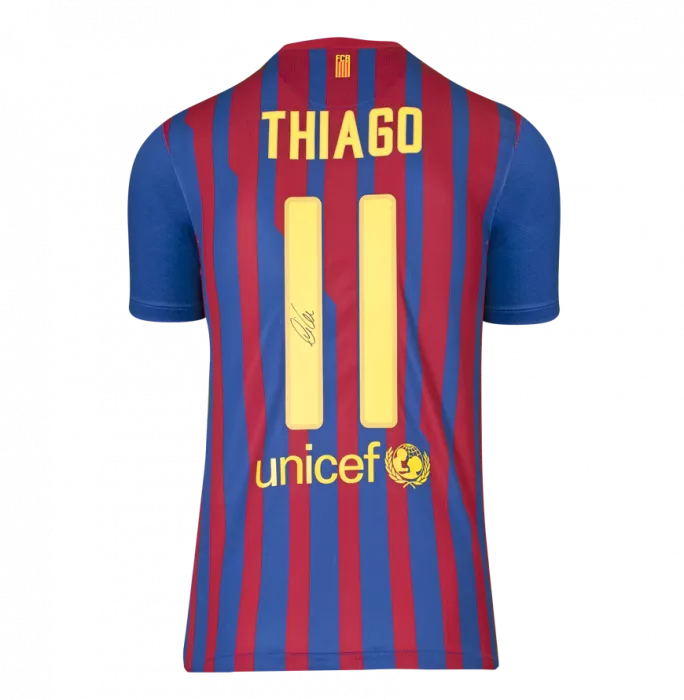 Thiago Alcantara Official UEFA Champions League Back Signed And Framed FC Barcelona 2011-12 Home Shirt With Fan Style Numbers