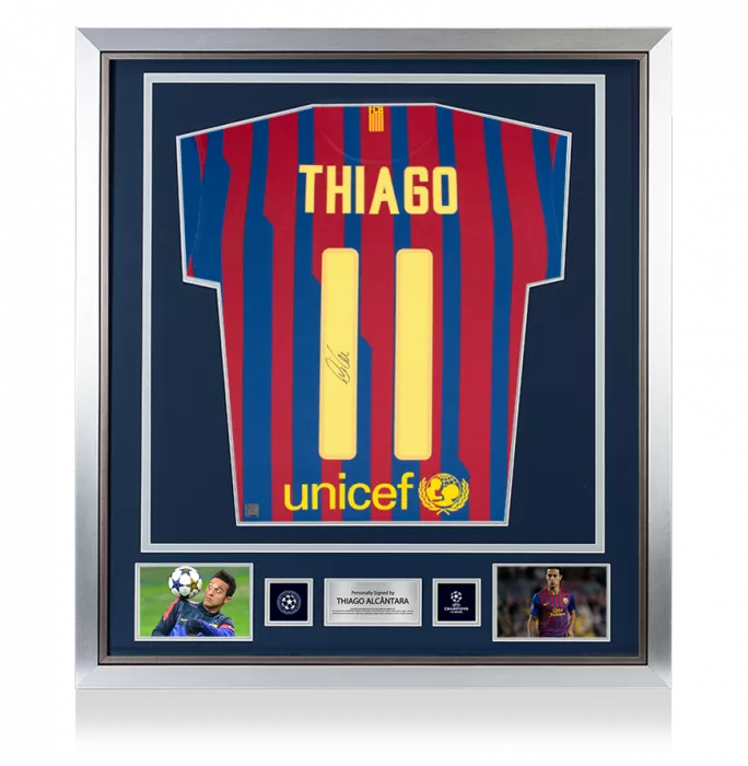 Thiago Alcantara Official UEFA Champions League Back Signed And Framed FC Barcelona 2011-12 Home Shirt With Fan Style Numbers