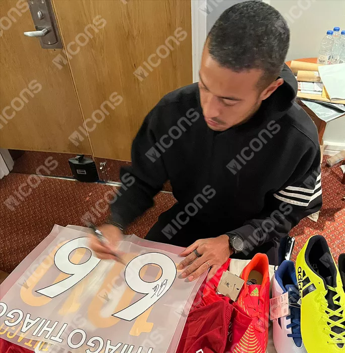 Thiago Alcantara Signed Liverpool 2020-21 Home Shirt With Fan Style Numbers In Classic Frame
