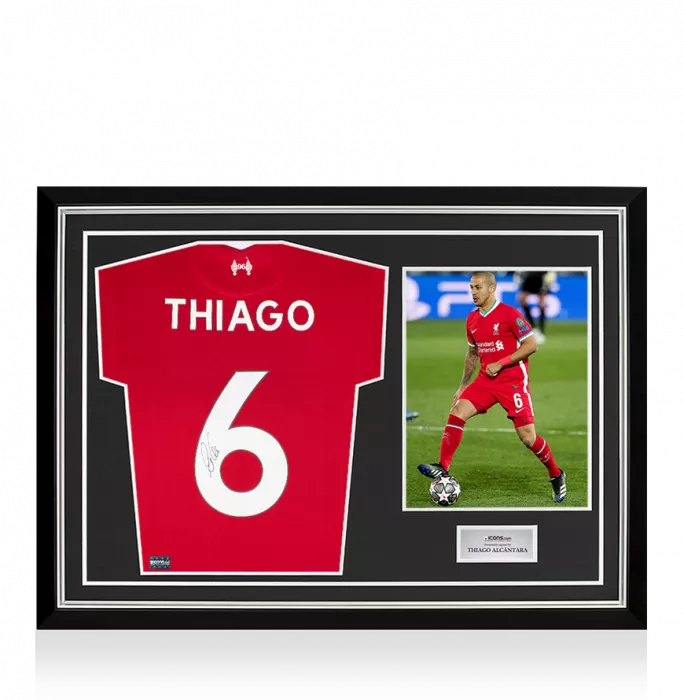 Thiago Alcantara Signed Liverpool 2020-21 Home Shirt with Fan Style Numbers In Hero Frame: Option 1