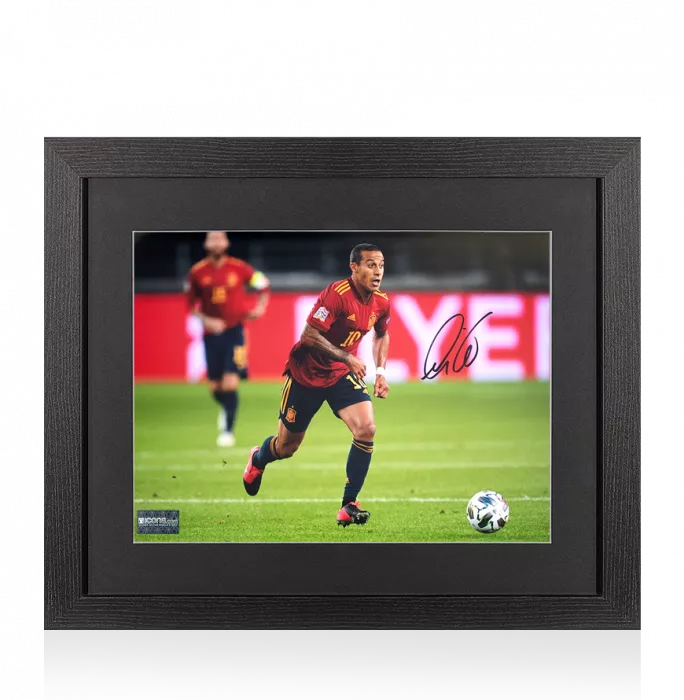 Thiago Alcantara Signed Spain Photo In Black Wooden Frame: In Action