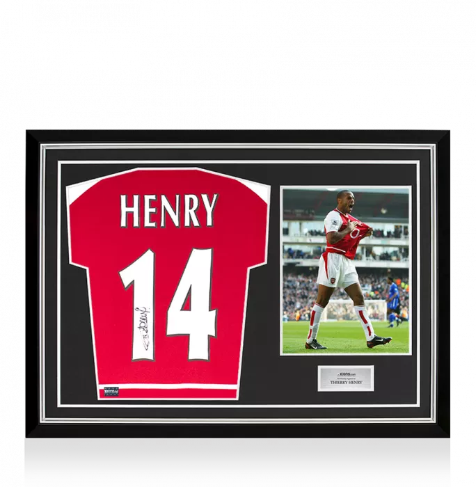 Thierry Henry Back Signed Arsenal 2002-04 Home Shirt with Fan Style Numbers In Hero Frame: Option 1