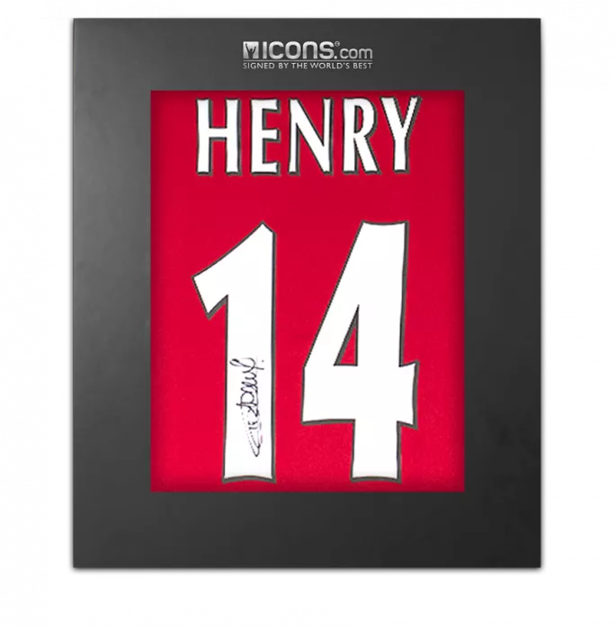 Thierry Henry Back Signed Arsenal 2002-04 Home Shirt with Fan Style Numbers In Deluxe Packaging