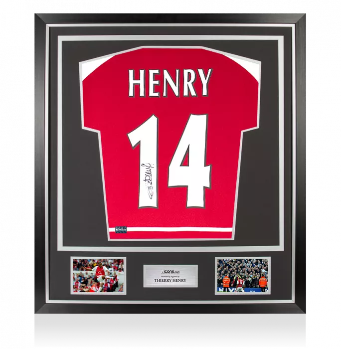 Thierry Henry Back Signed Arsenal 2002-04 Home Shirt with Fan Style Numbers In Classic Frame