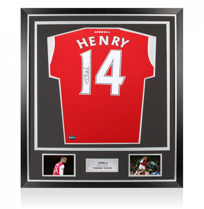 Thierry Henry Back Signed Arsenal 2022-23 Home Shirt With Fan Style Numbers In Classic Frame