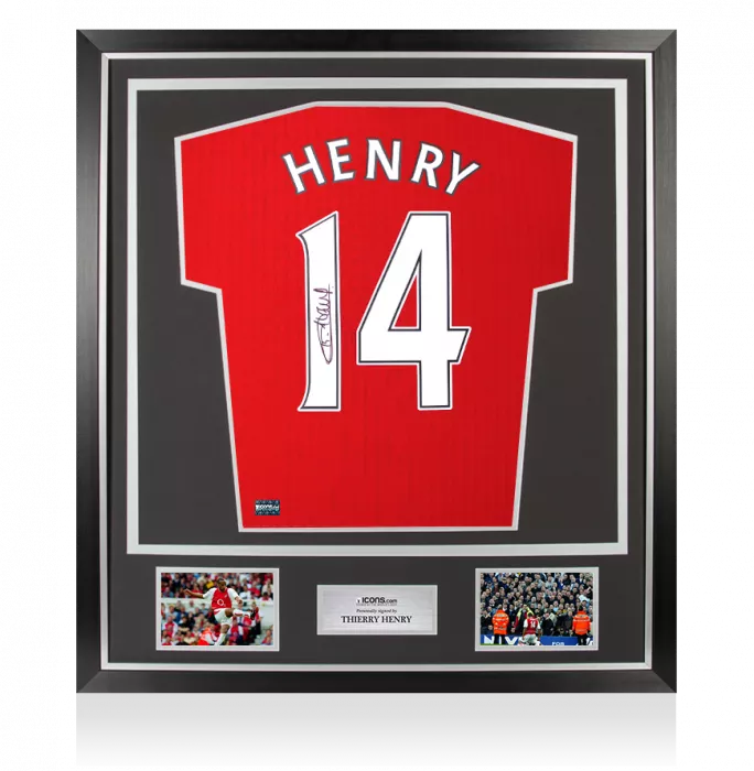 Thierry Henry Back Signed Arsenal Retro Home Shirt with Fan Style Numbers In Classic Frame