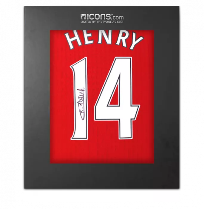Thierry Henry Back Signed Arsenal Retro Home Shirt with Fan Style Numbers In Deluxe Packaging