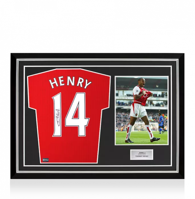 Thierry Henry Back Signed Arsenal Retro Home Shirt with Fan Style Numbers In Hero Frame: Option 1