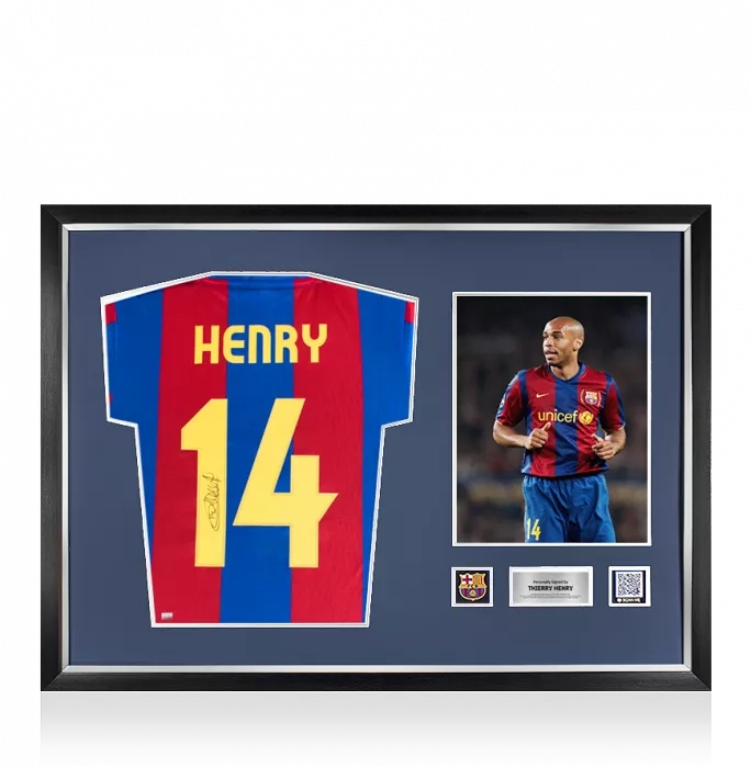 Thierry Henry Official FC Barcelona Back Signed And Framed Retro Home Shirt With Fan Style Numbers