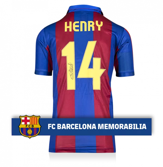 Thierry Henry Official FC Barcelona Back Signed Retro Home Shirt With Fan Style Numbers