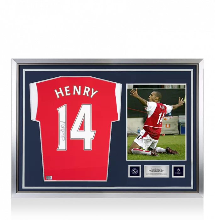 Thierry Henry Official UEFA Champions League Back Signed And Hero Framed Arsenal 2021-22 Home Shirt
