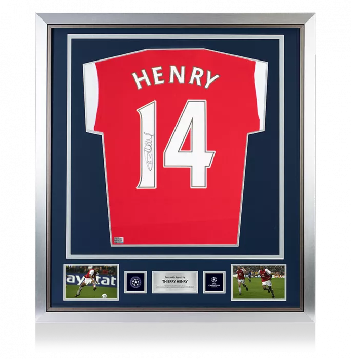 Thierry Henry Official UEFA Champions League Back Signed And Framed Arsenal 2021-22 Home Shirt
