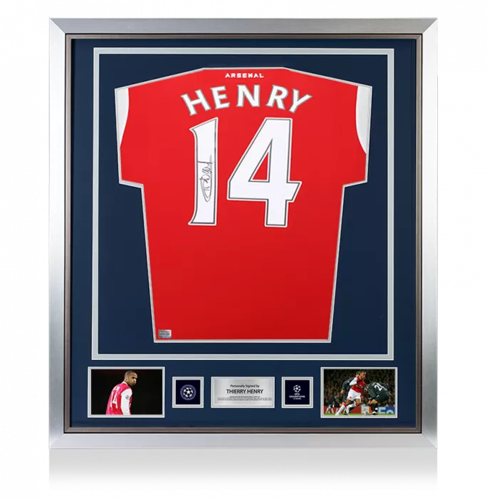 Thierry Henry Official UEFA Champions League Back Signed And Framed Arsenal 2022-23 Home Shirt With Fan Style Numbers