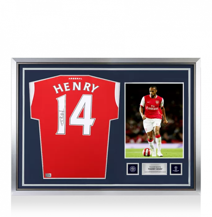 Thierry Henry Official UEFA Champions League Back Signed and Hero Framed Arsenal 2022-23 Home Shirt with Fan Style Numbers