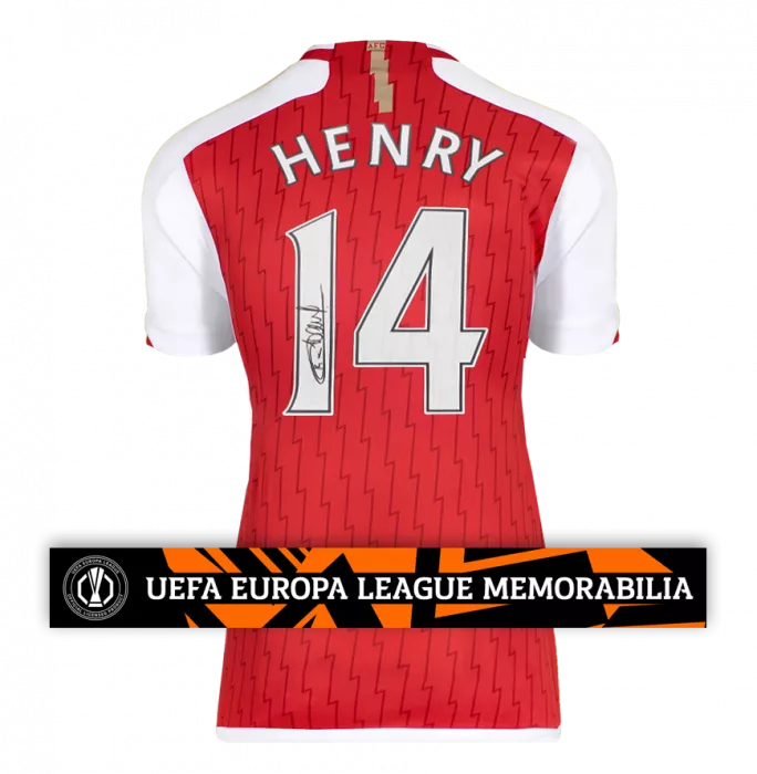 Thierry Henry Official UEFA Europa League Back Signed Arsenal 2023-24 Home Shirt