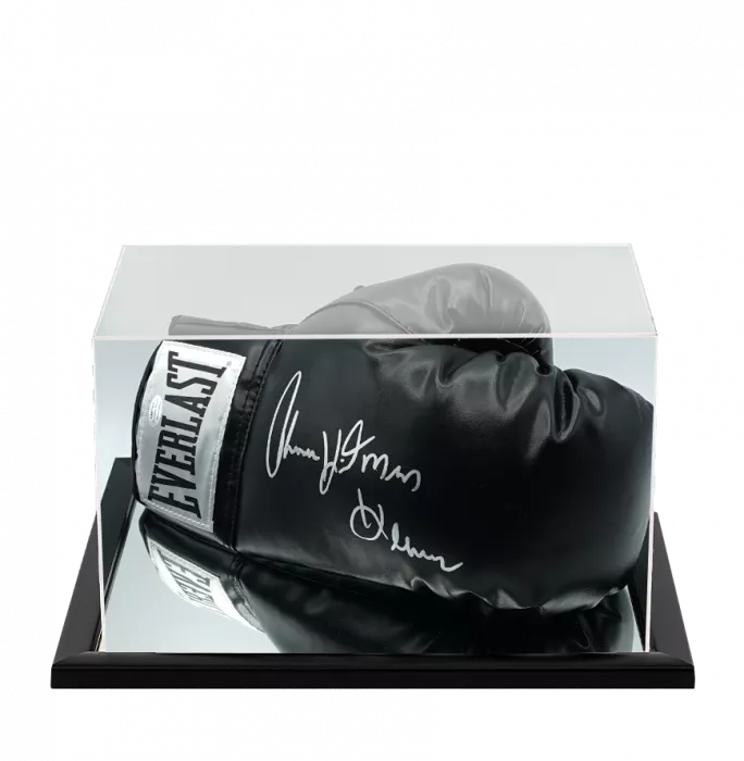 Thomas Hearns Signed Everlast Black Boxing Glove In Acrylic Case: "Hitman" Inscription