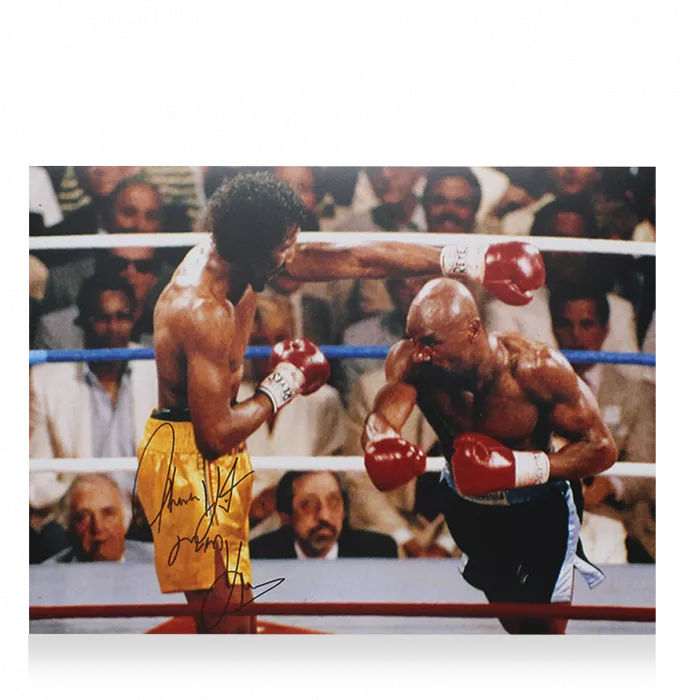 Thomas 'Hitman' Hearns Signed Photo In Black Wooden Frame: Vs Marvin Hagler