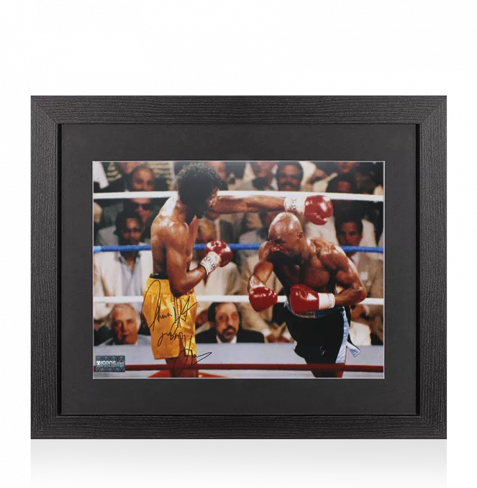 Thomas 'Hitman' Hearns Signed Photo In Black Wooden Frame: vs Marvin Hagler
