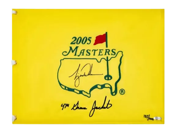 Tiger Woods Signed 2005 Masters Pin Flag: "4th Green Jacket" Inscription