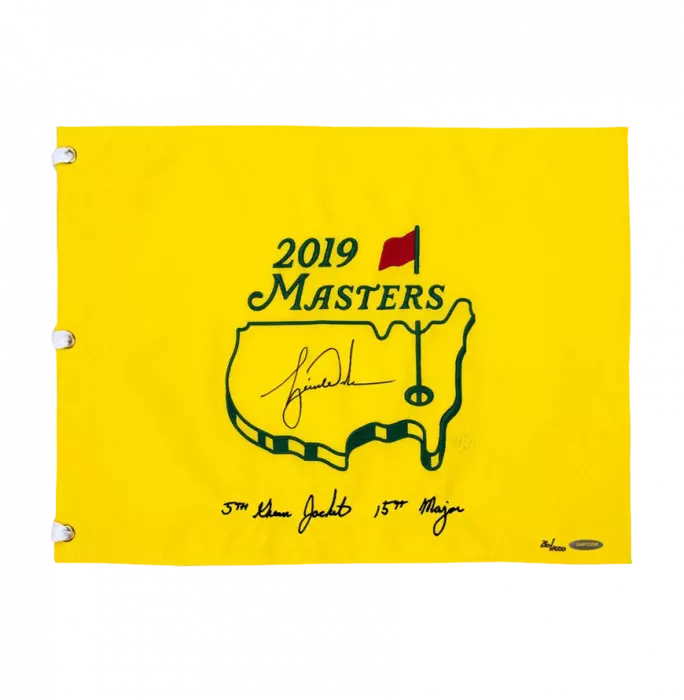 Tiger Woods Signed 2019 Masters Pin Flag: "5th Green Jacket 15th Major" Edition