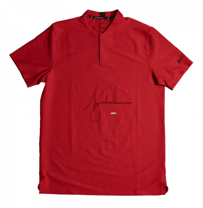 Tiger Woods Signed Red Nike TW 2020 Golf Polo Shirt