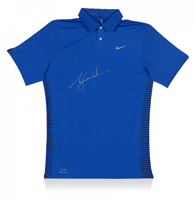 Tiger Woods Signed Royal Blue Nike Golf Polo Shirt