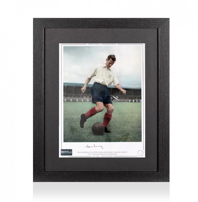 Tom Finney Signed England Photo In Black Wooden Frame