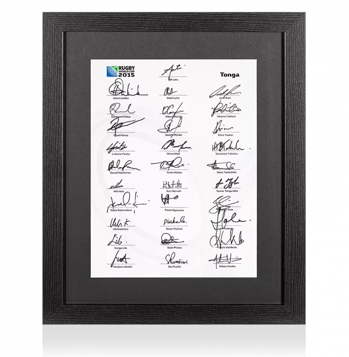 Tonga Rugby World Cup 2015 Squad Signed Card In Black Wooden Frame: Signed By 31