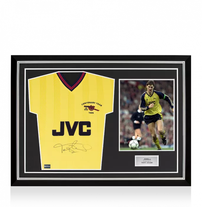 Tony Adams Front Signed Arsenal 1985-86 Away Shirt In Hero Frame: Option 1
