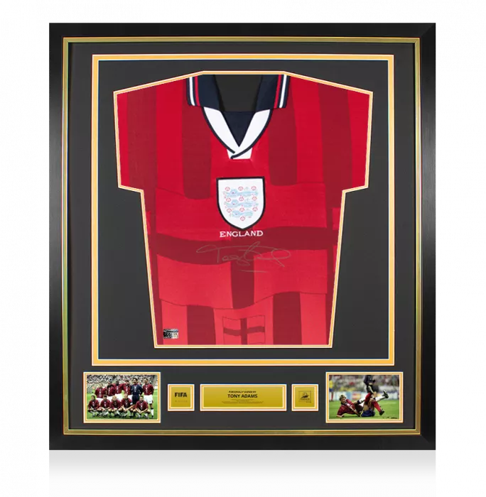 Tony Adams Official 1998 FIFA World Cup™ Front Signed And Framed England 1998 Away Shirt